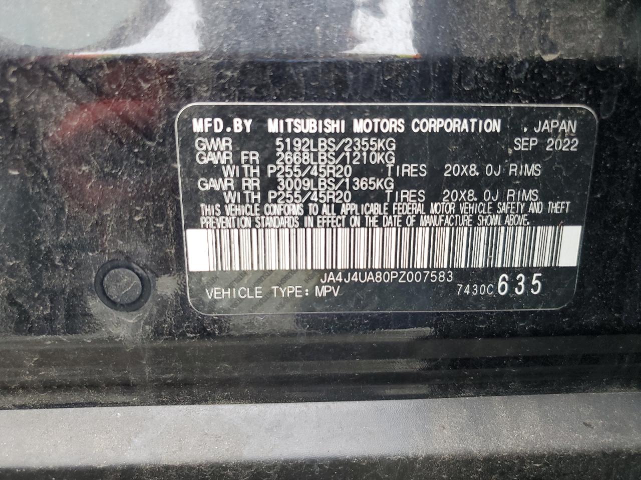 2023 Mitsubishi Outlander Se VIN: JA4J4UA80PZ007583 Lot: 65581845