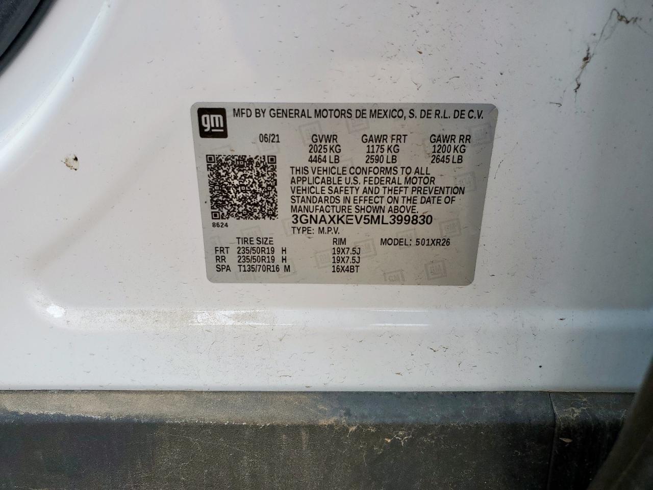 2021 Chevrolet Equinox Lt VIN: 3GNAXKEV5ML399830 Lot: 65370375