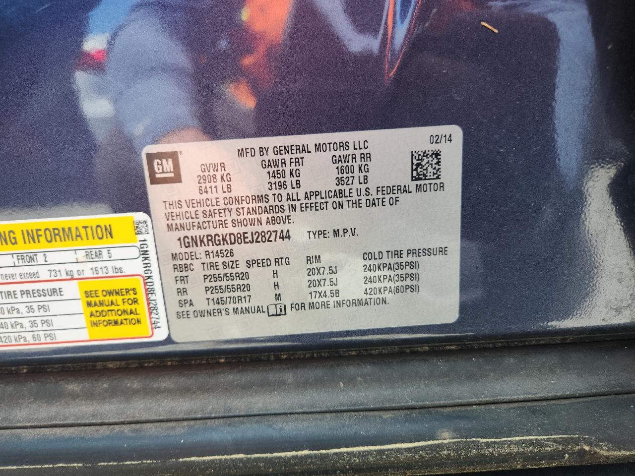 2014 Chevrolet Traverse Lt VIN: 1GNKRGKD8EJ282744 Lot: 63384565