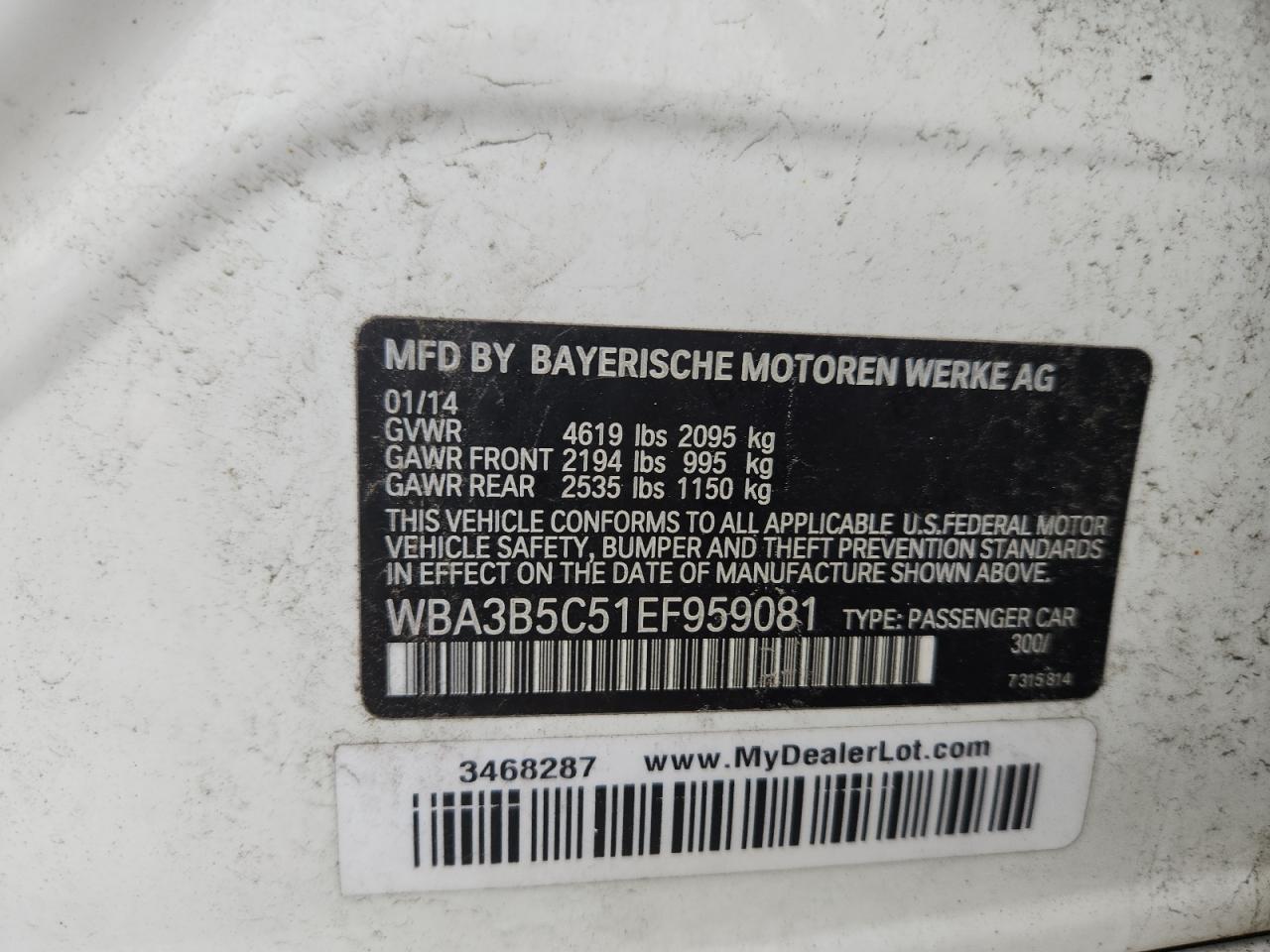 2014 BMW 328 Xi Sulev VIN: WBA3B5C51EF959081 Lot: 65338945