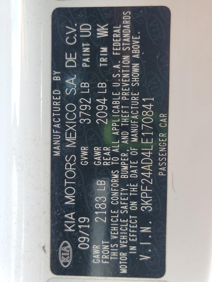 2020 Kia Forte Fe VIN: 3KPF24AD4LE170841 Lot: 64863385