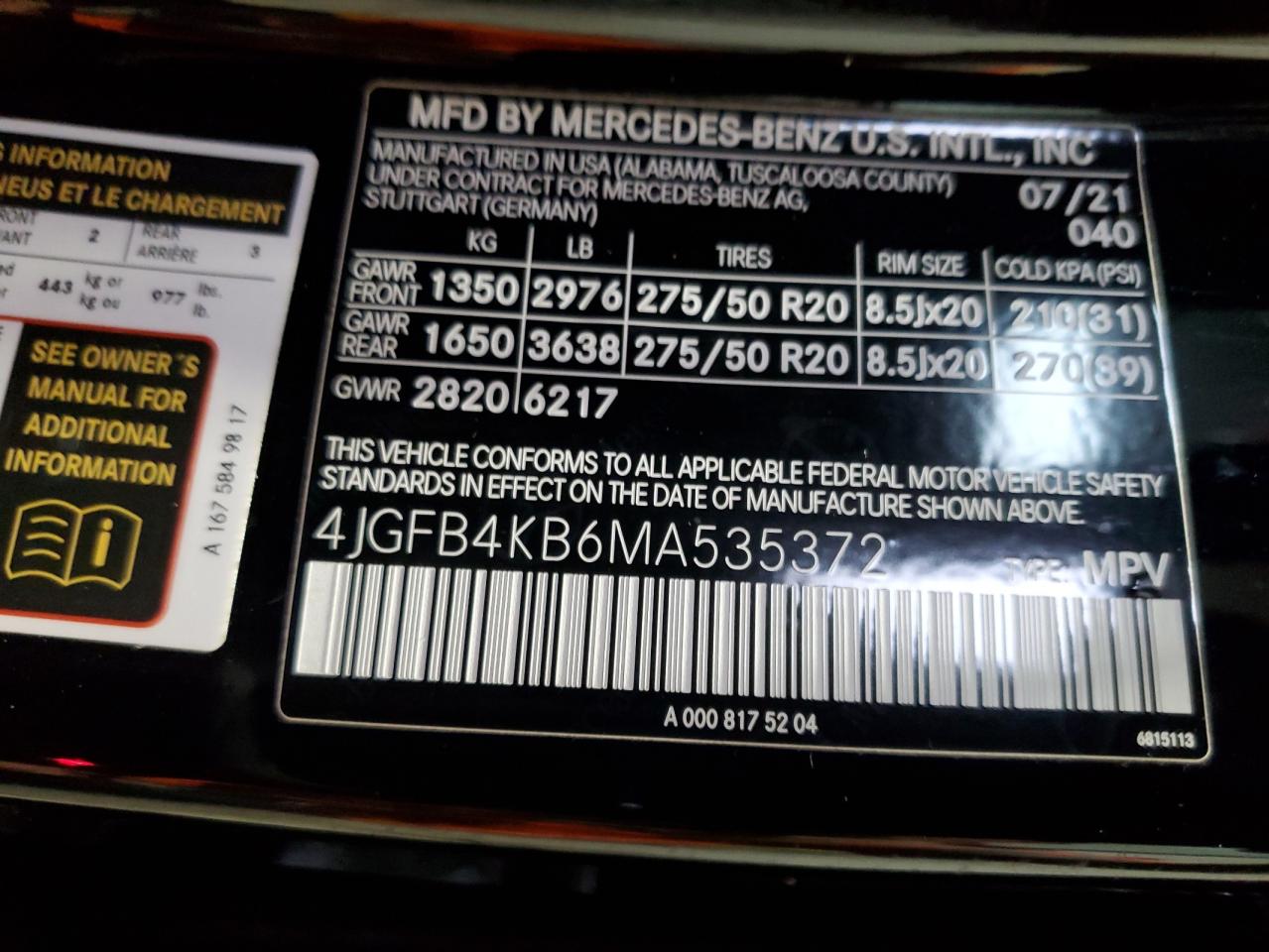 2021 Mercedes-Benz Gle 350 4Matic VIN: 4JGFB4KB6MA535372 Lot: 64270015