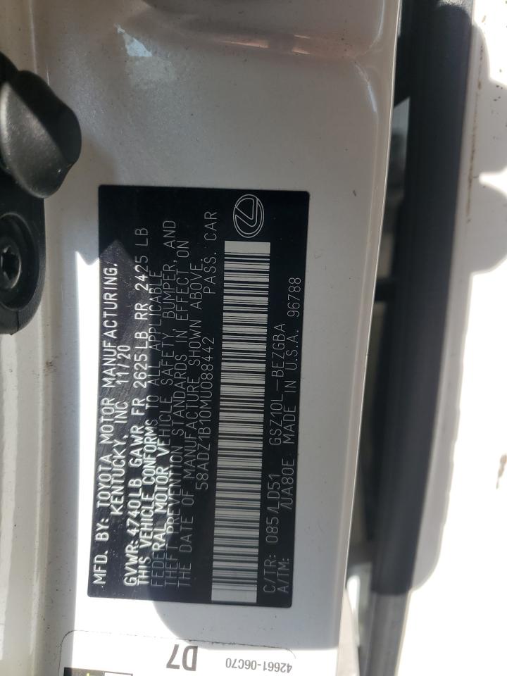 2021 Lexus Es 350 Base VIN: 58ADZ1B10MU088442 Lot: 64016275