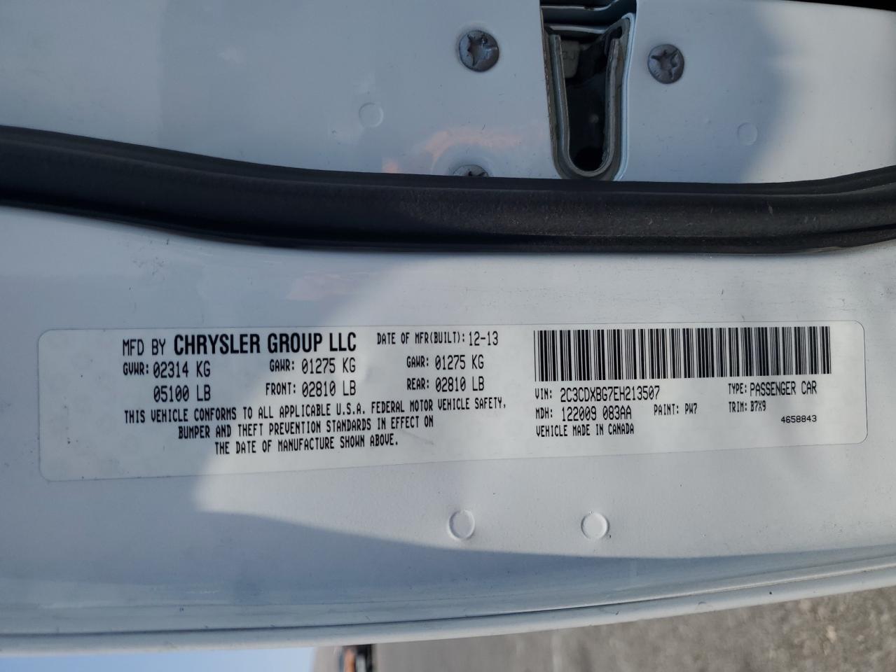 2014 Dodge Charger Se VIN: 2C3CDXBG7EH213507 Lot: 65082305