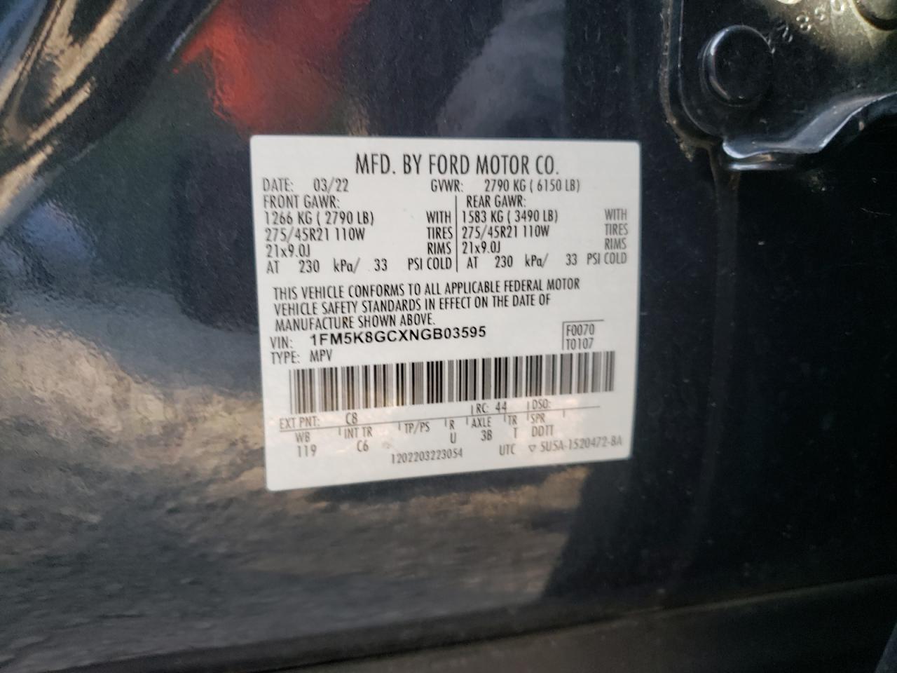 2022 Ford Explorer St VIN: 1FM5K8GCXNGB03595 Lot: 64578315