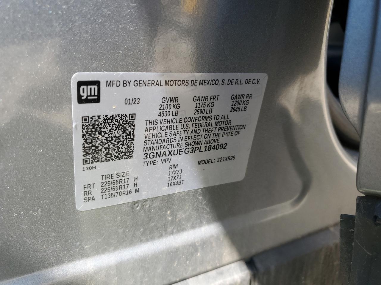 2023 Chevrolet Equinox Lt VIN: 3GNAXUEG3PL184092 Lot: 65164385