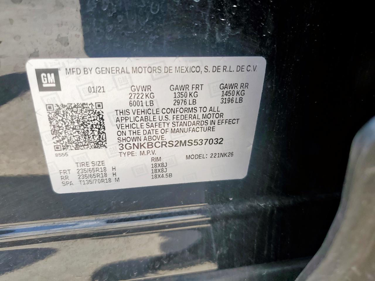 2021 Chevrolet Blazer 2Lt VIN: 3GNKBCRS2MS537032 Lot: 63701765