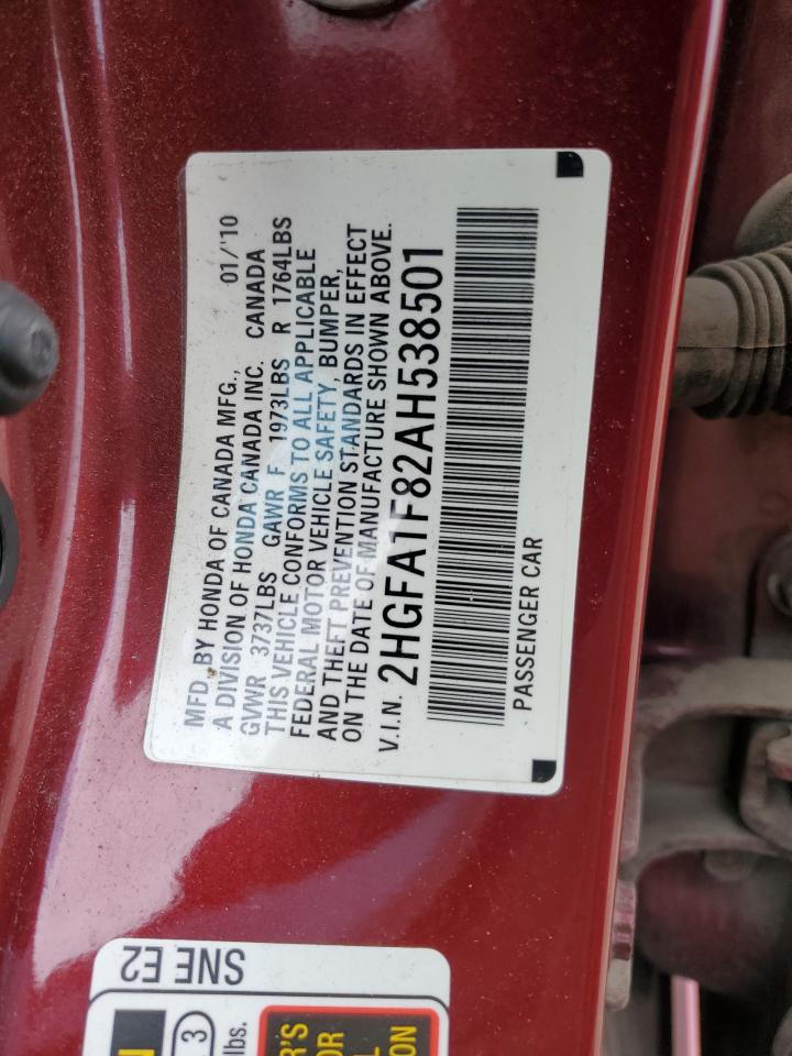 2010 Honda Civic Ex VIN: 2HGFA1F82AH538501 Lot: 65366295