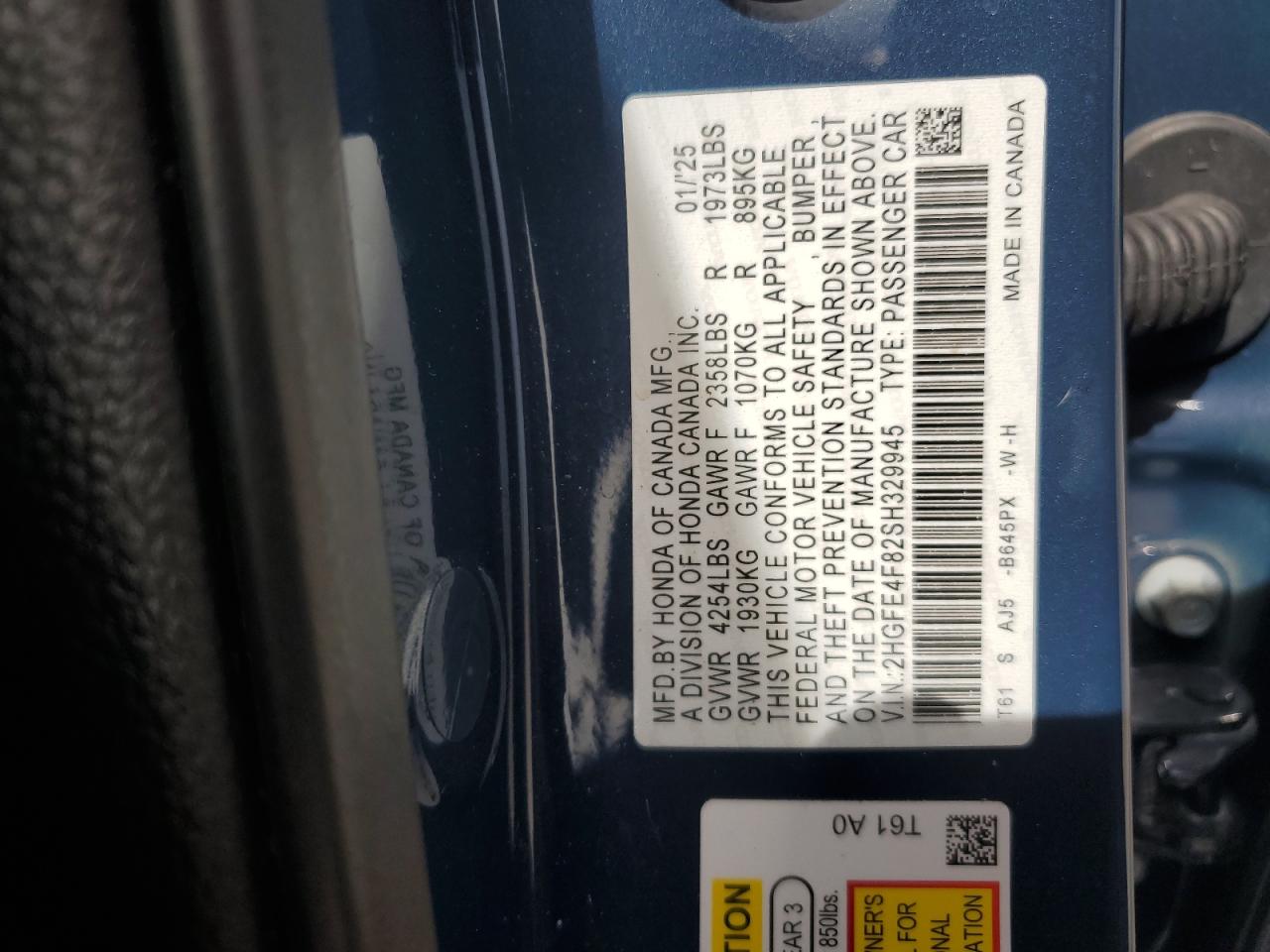 2025 Honda Civic Sport VIN: 2HGFE4F82SH329945 Lot: 65420835