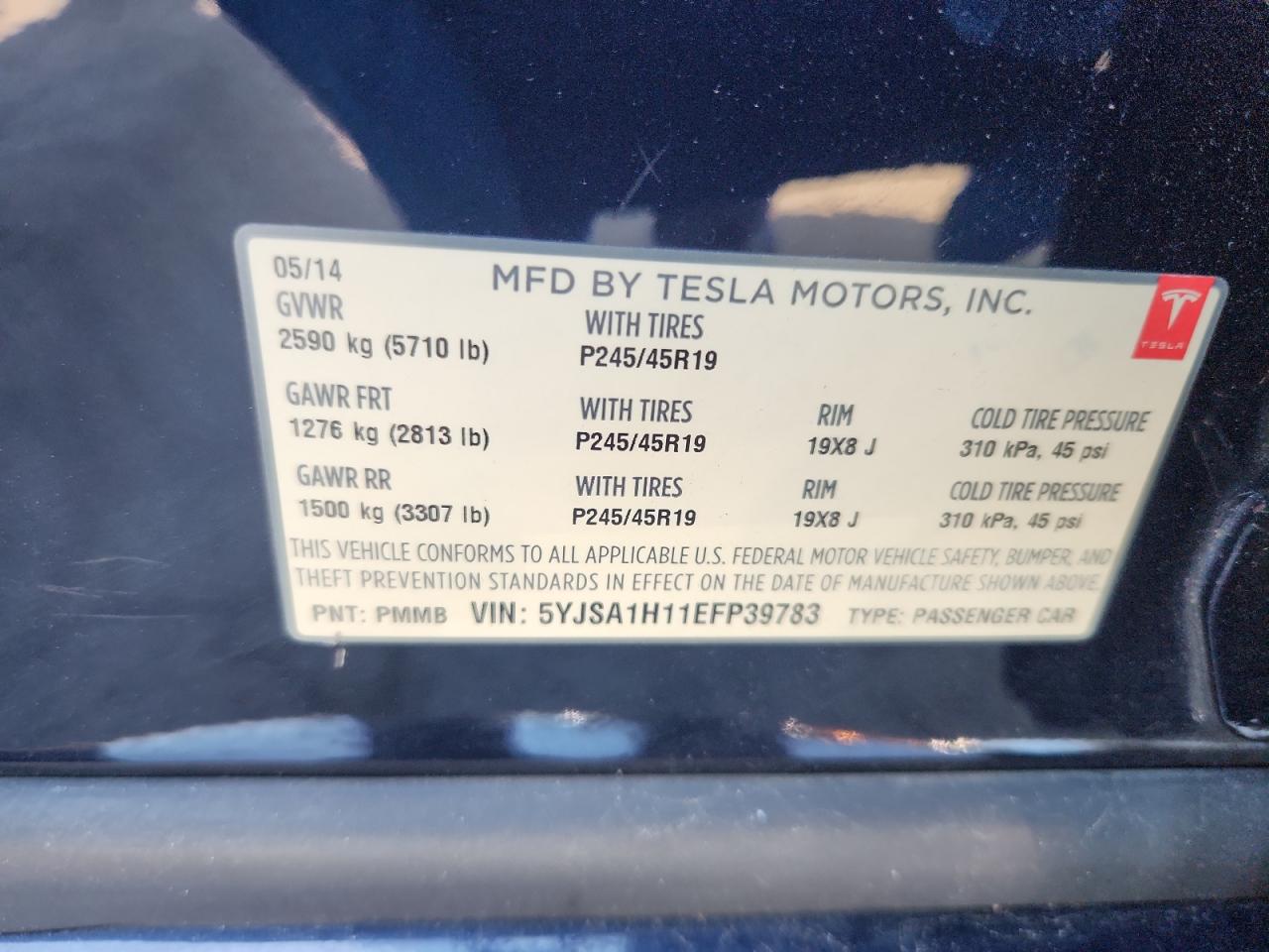 2014 Tesla Model S VIN: 5YJSA1H11EFP39783 Lot: 65086315