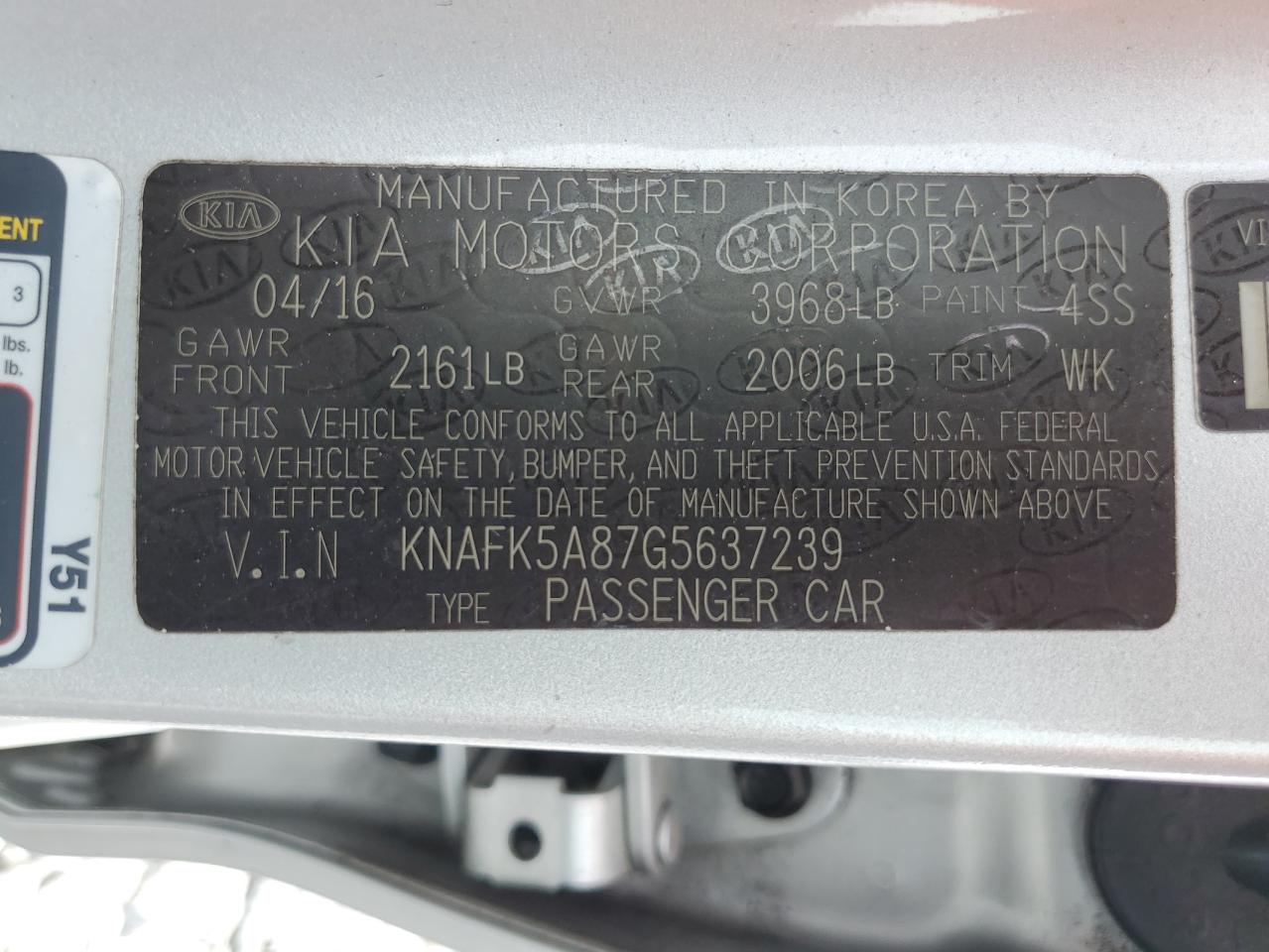 2016 Kia Forte Lx VIN: KNAFK5A87G5637239 Lot: 63468225
