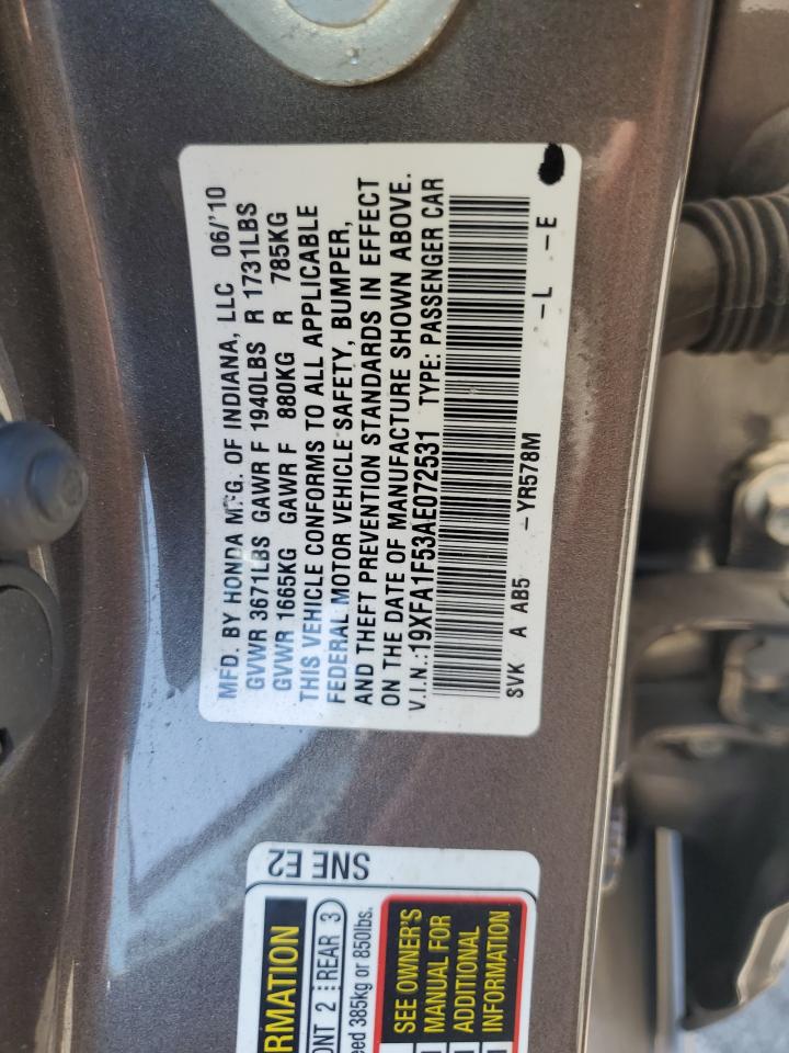 2010 Honda Civic Lx VIN: 19XFA1F53AE072531 Lot: 64841155