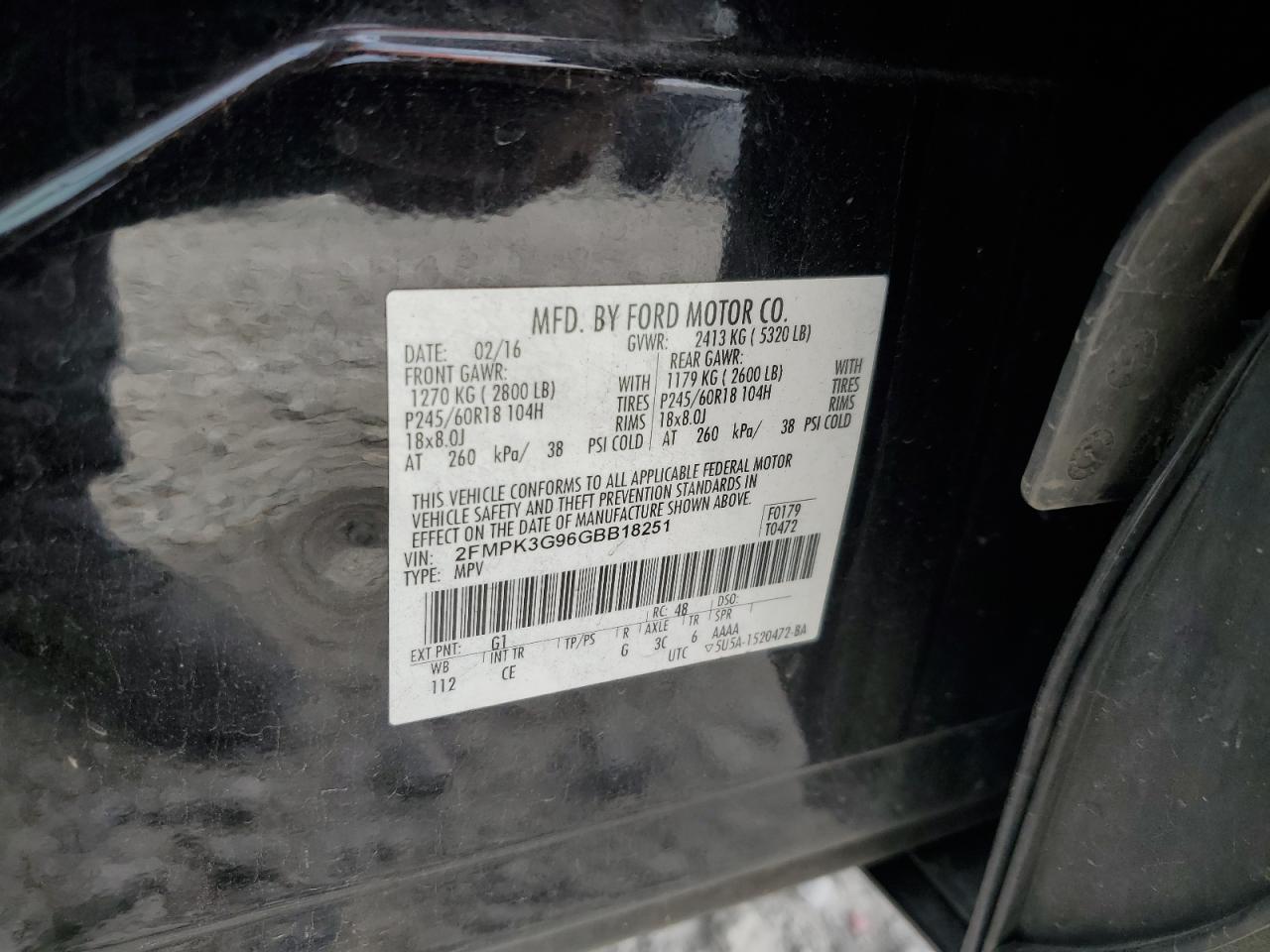 2016 Ford Edge Se VIN: 2FMPK3G96GBB18251 Lot: 65361725