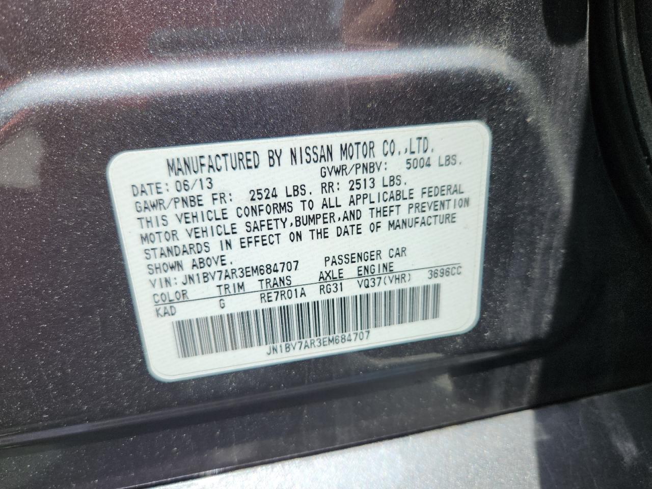 2014 Infiniti Q50 Base VIN: JN1BV7AR3EM684707 Lot: 65578475