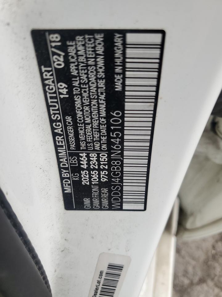 2018 Mercedes-Benz Cla 250 4Matic VIN: WDDSJ4GB8JN645106 Lot: 63751165