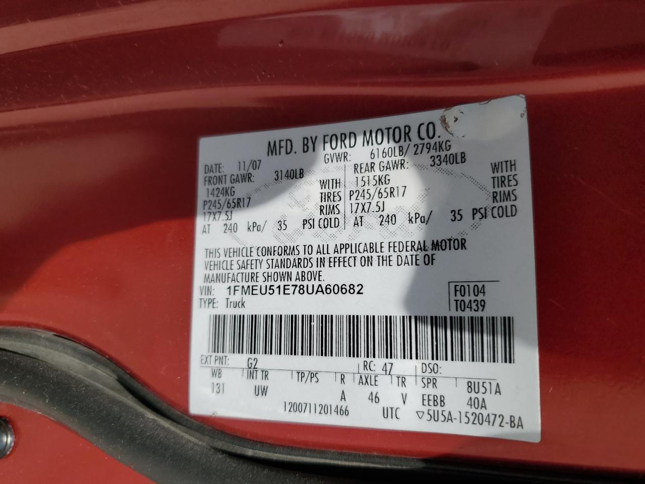 2008 Ford Explorer Sport Trac Xlt VIN: 1FMEU51E78UA60682 Lot: 85833475