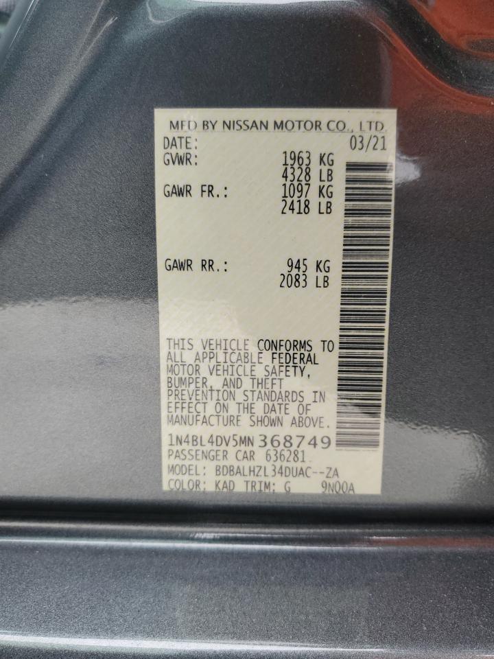 2021 Nissan Altima Sv VIN: 1N4BL4DV5MN368749 Lot: 65449205