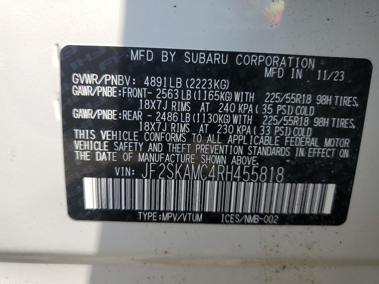 2024 Subaru Forester Touring VIN: JF2SKAMC4RH455818 Lot: 62924915