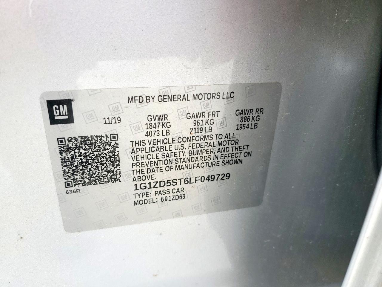 1g1zd5st6lf049729 1G1ZD5ST6LF049729 2020 Chevrolet Malibu Lt