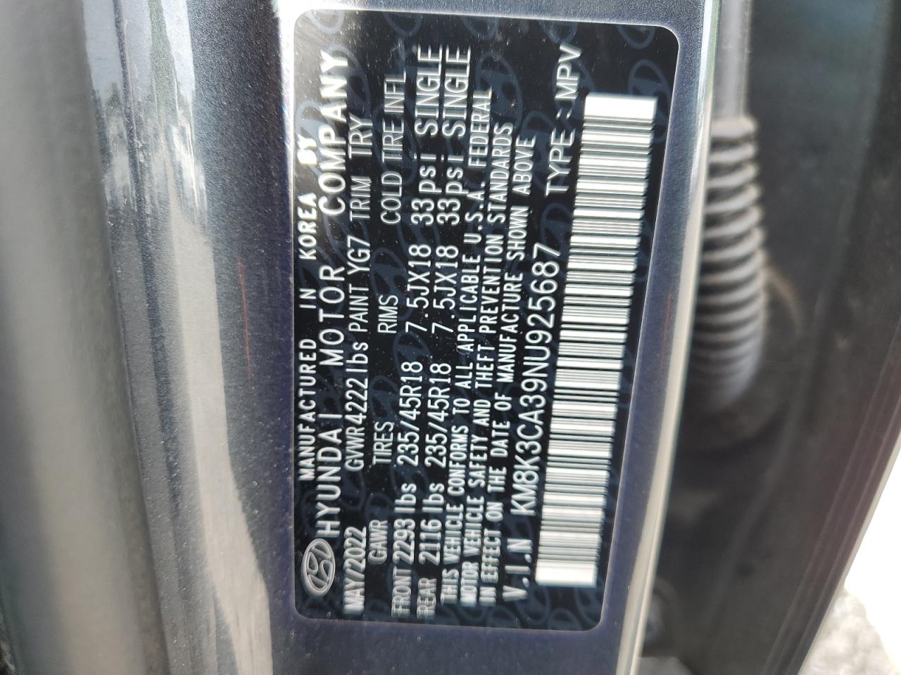 2022 Hyundai Kona N Line VIN: KM8K3CA39NU925687 Lot: 63704415