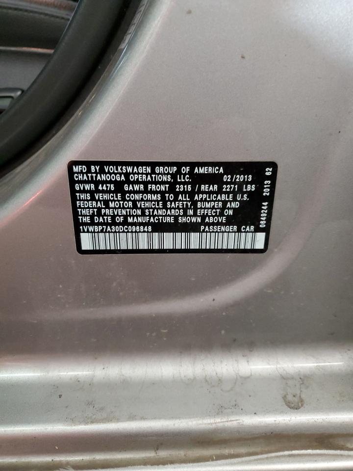 2013 Volkswagen Passat Se VIN: 1VWBP7A30DC096848 Lot: 64006485