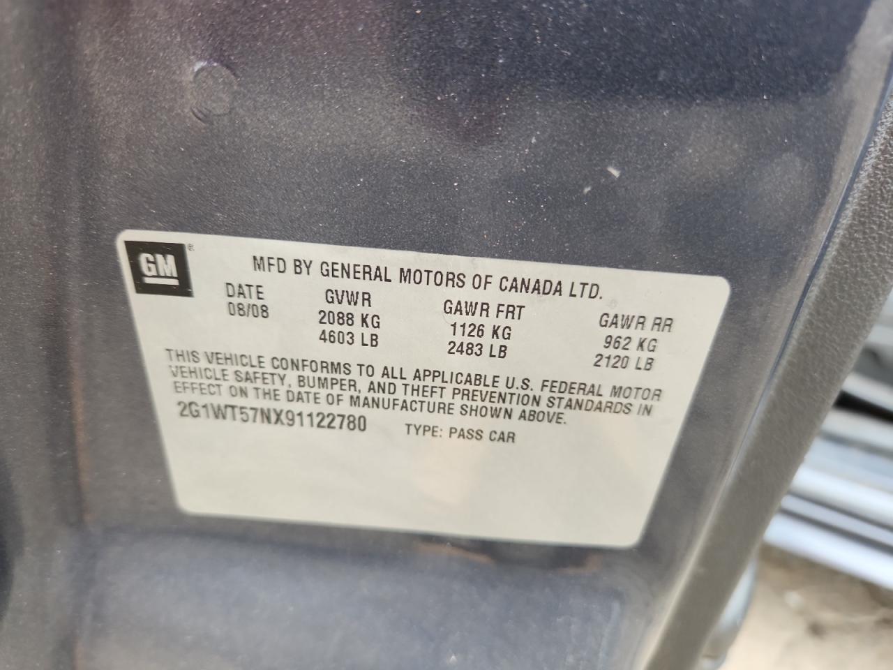 2009 Chevrolet Impala 1Lt VIN: 2G1WT57NX91122780 Lot: 64588565