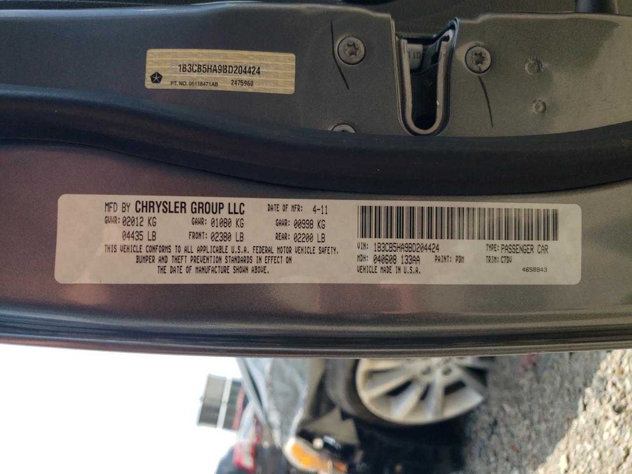 2011 Dodge Caliber Heat VIN: 1B3CB5HA9BD204424 Lot: 63215575