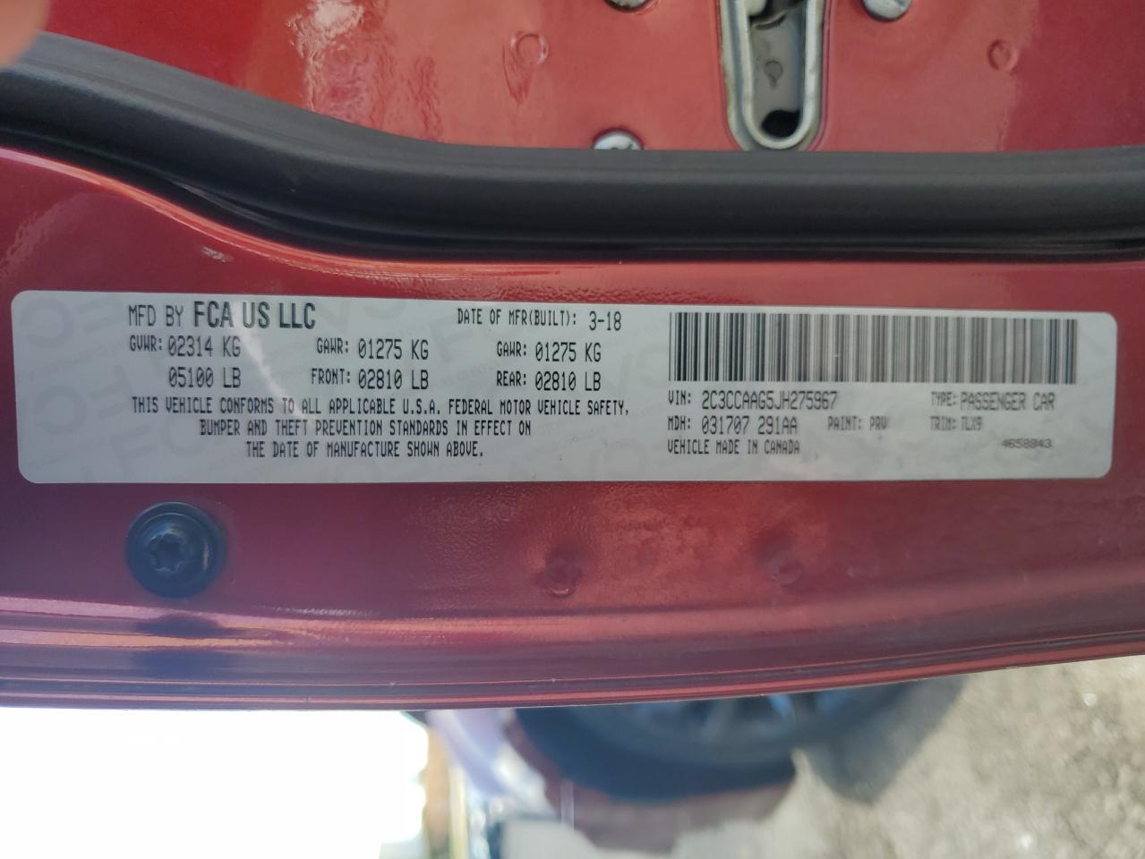 2018 Chrysler 300 Touring VIN: 2C3CCAAG5JH275967 Lot: 80713965