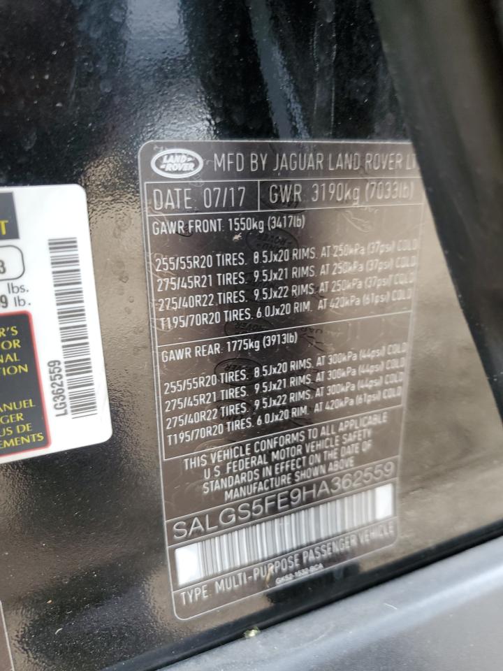 SALGS5FE9HA362559 2017 Land Rover Range Rover Supercharged