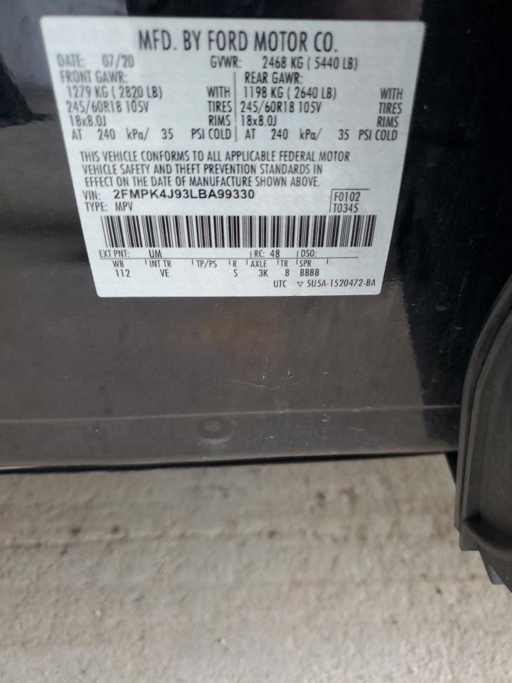 2020 Ford Edge Sel VIN: 2FMPK4J93LBA99330 Lot: 66600765