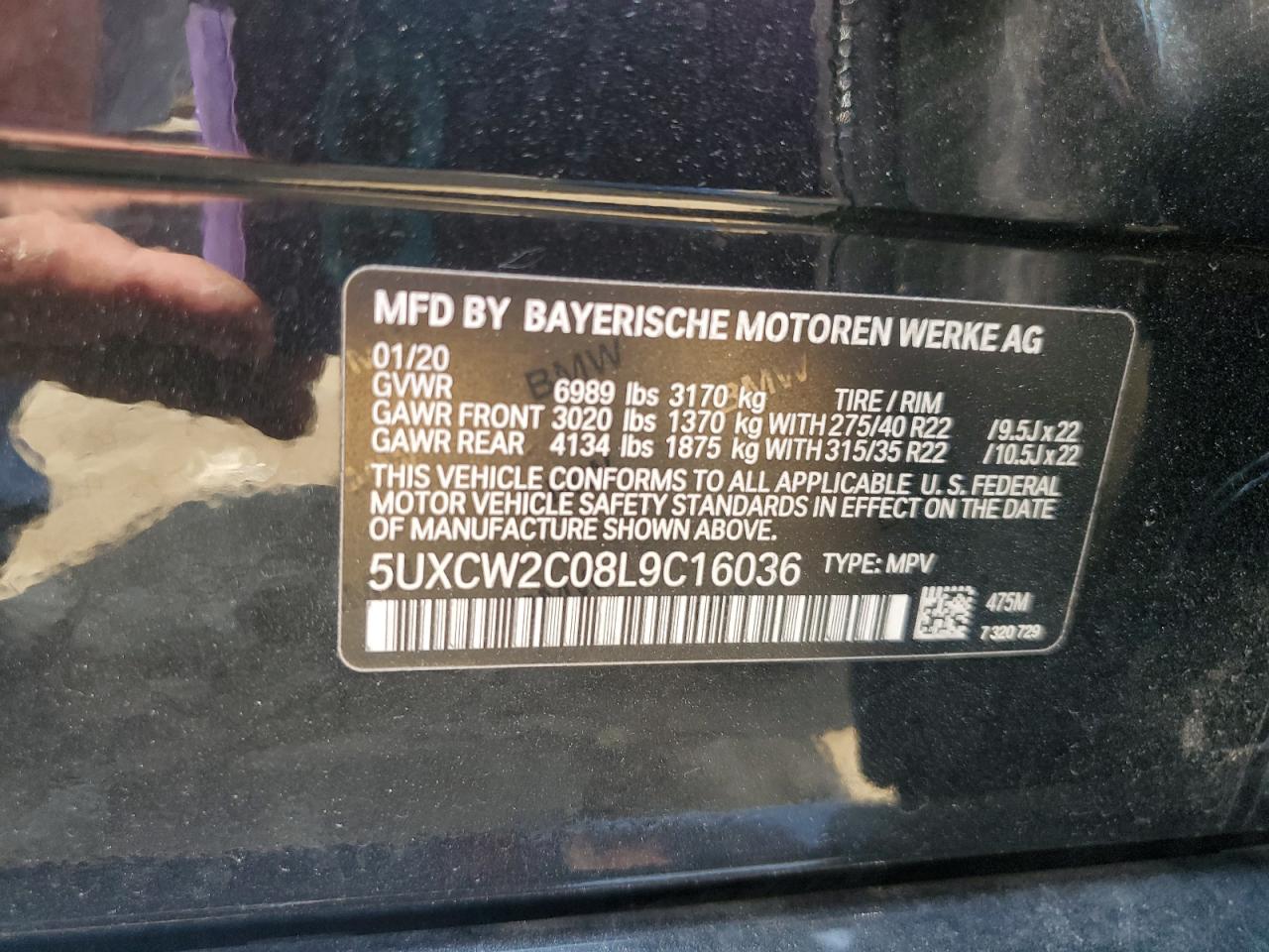 2020 BMW X7 xDrive40I VIN: 5UXCW2C08L9C16036 Lot: 63687345