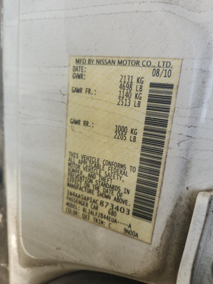 2010 Nissan Maxima S VIN: 1N4AA5AP1AC873403 Lot: 63785325