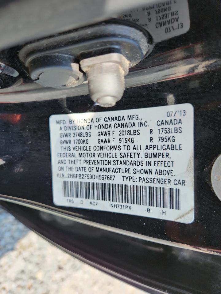 2013 Honda Civic Lx VIN: 2HGFB2F59DH567667 Lot: 65134815