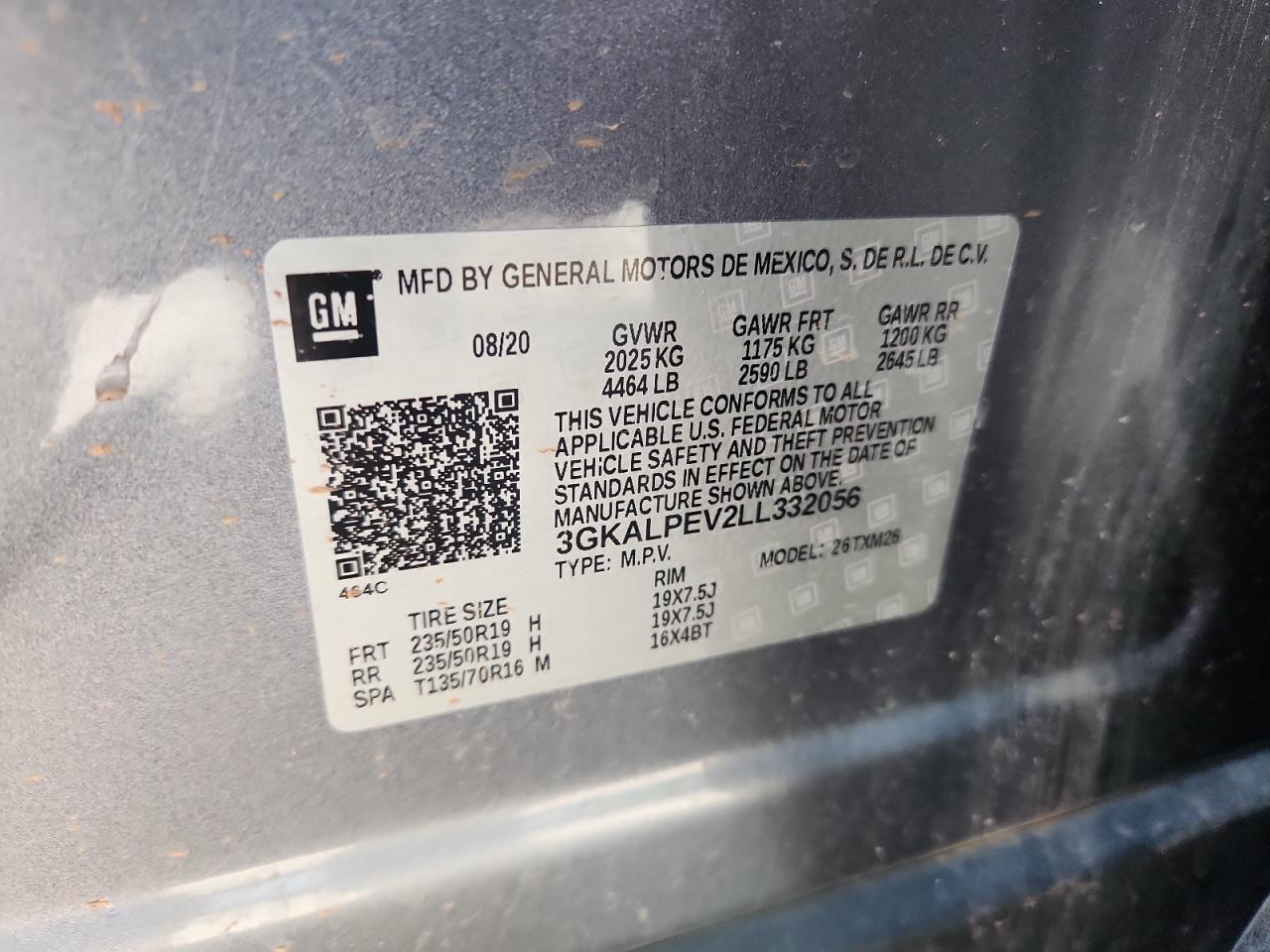 2020 GMC Terrain Slt VIN: 3GKALPEV2LL332056 Lot: 64234355