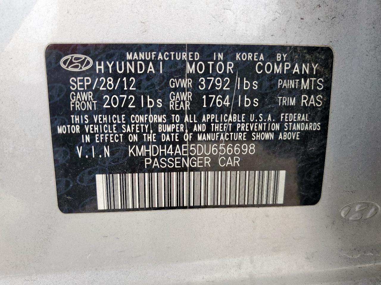 2013 Hyundai Elantra Gls VIN: KMHDH4AE5DU656698 Lot: 65291135