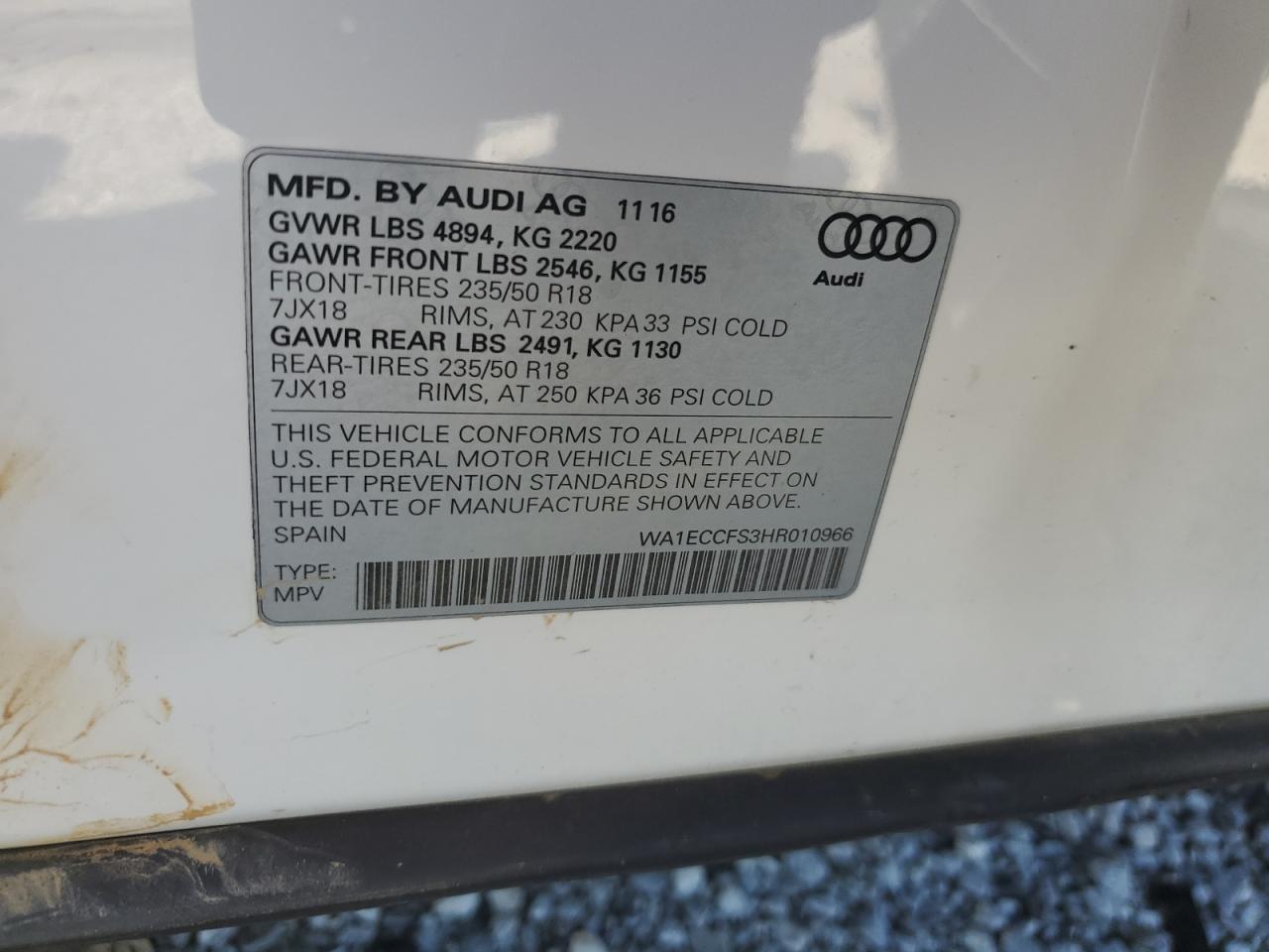 2017 Audi Q3 Premium VIN: WA1ECCFS3HR010966 Lot: 65430335