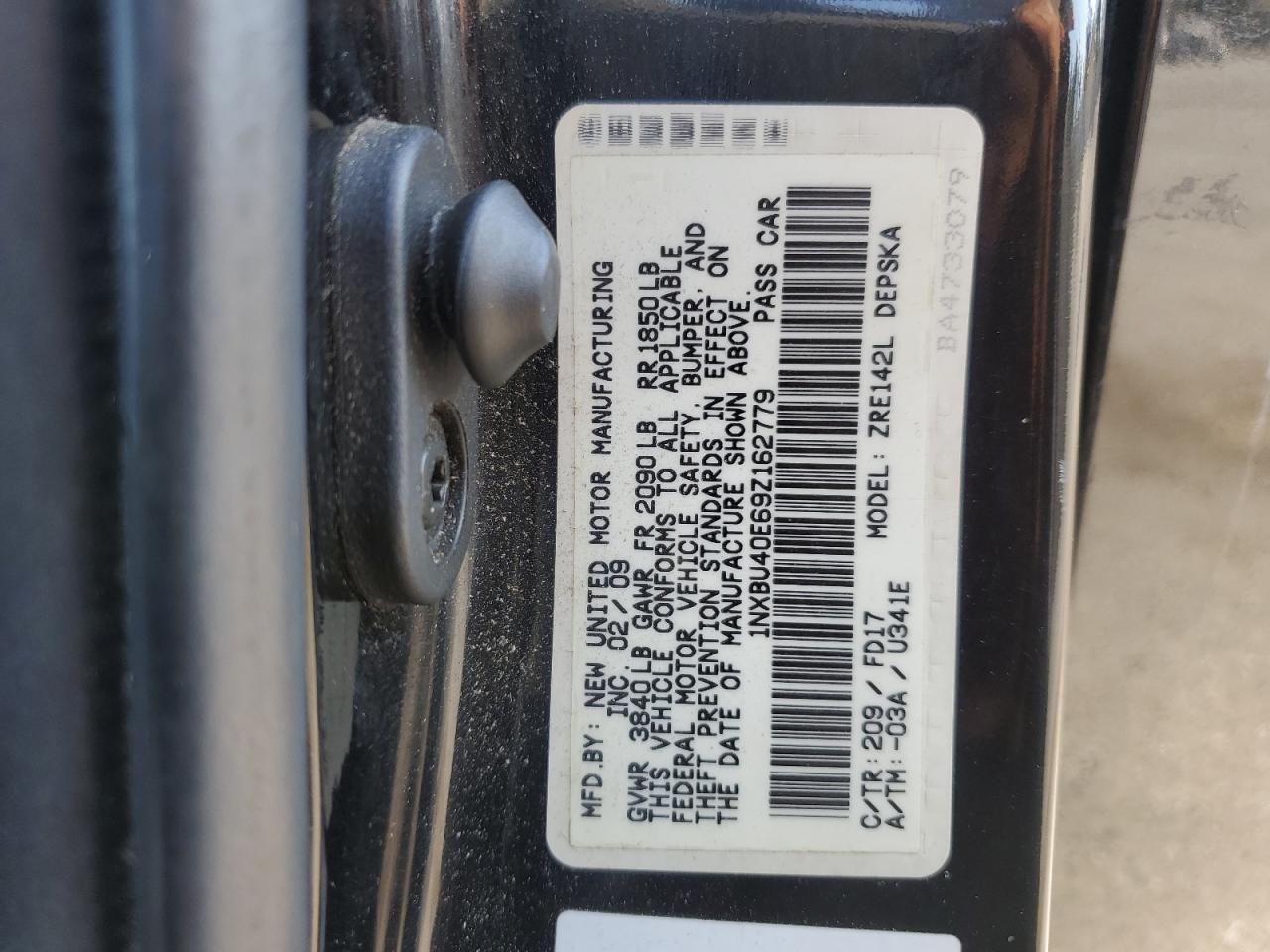 2009 Toyota Corolla Base VIN: 1NXBU40E69Z162779 Lot: 64863845