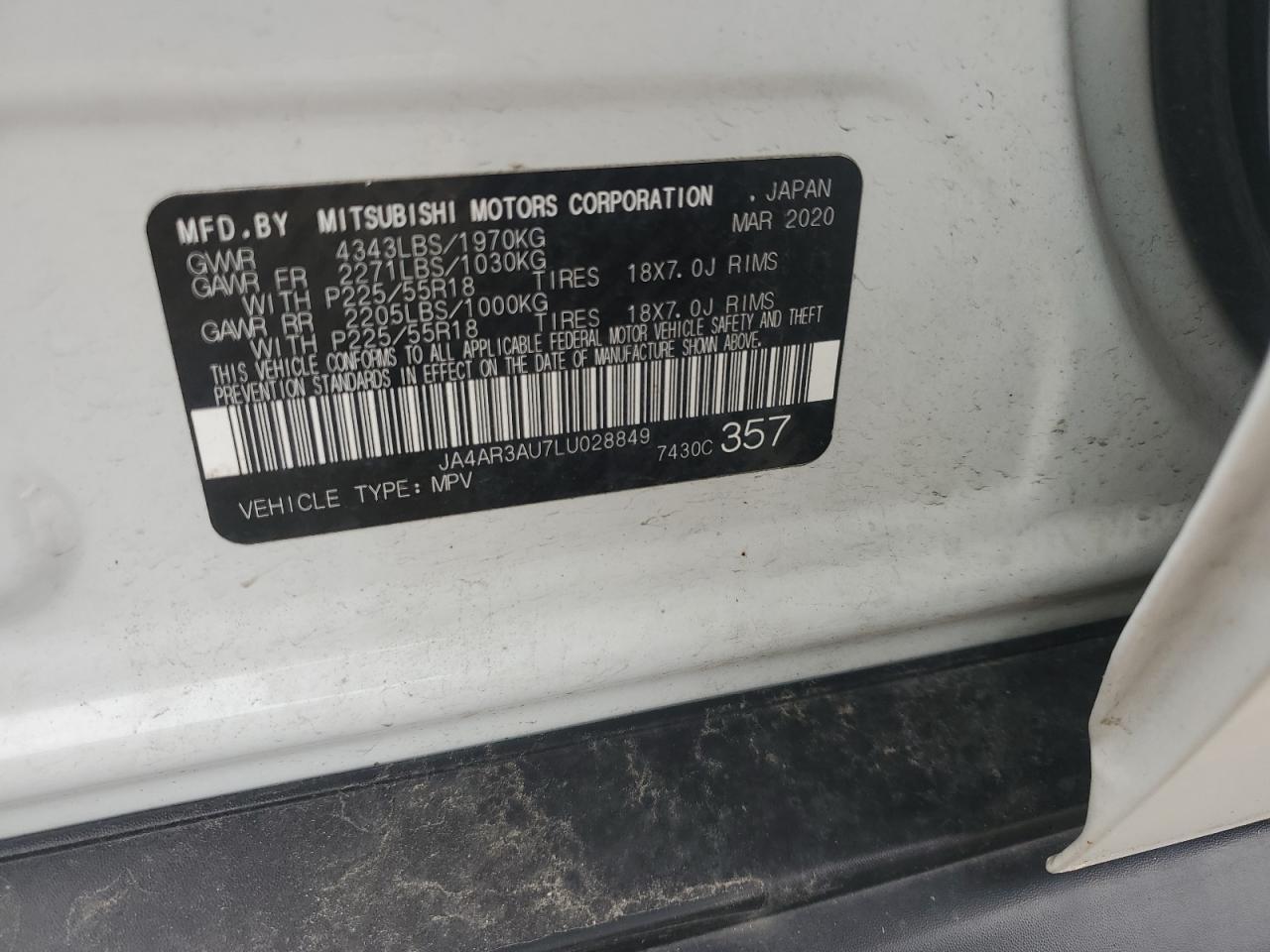 2020 Mitsubishi Outlander Sport Es VIN: JA4AR3AU7LU028849 Lot: 64070105