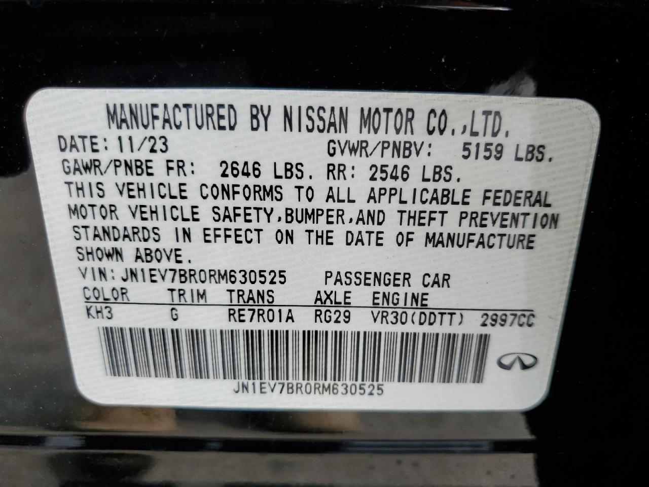 2024 Infiniti Q50 Luxe VIN: JN1EV7BR0RM630525 Lot: 63933255