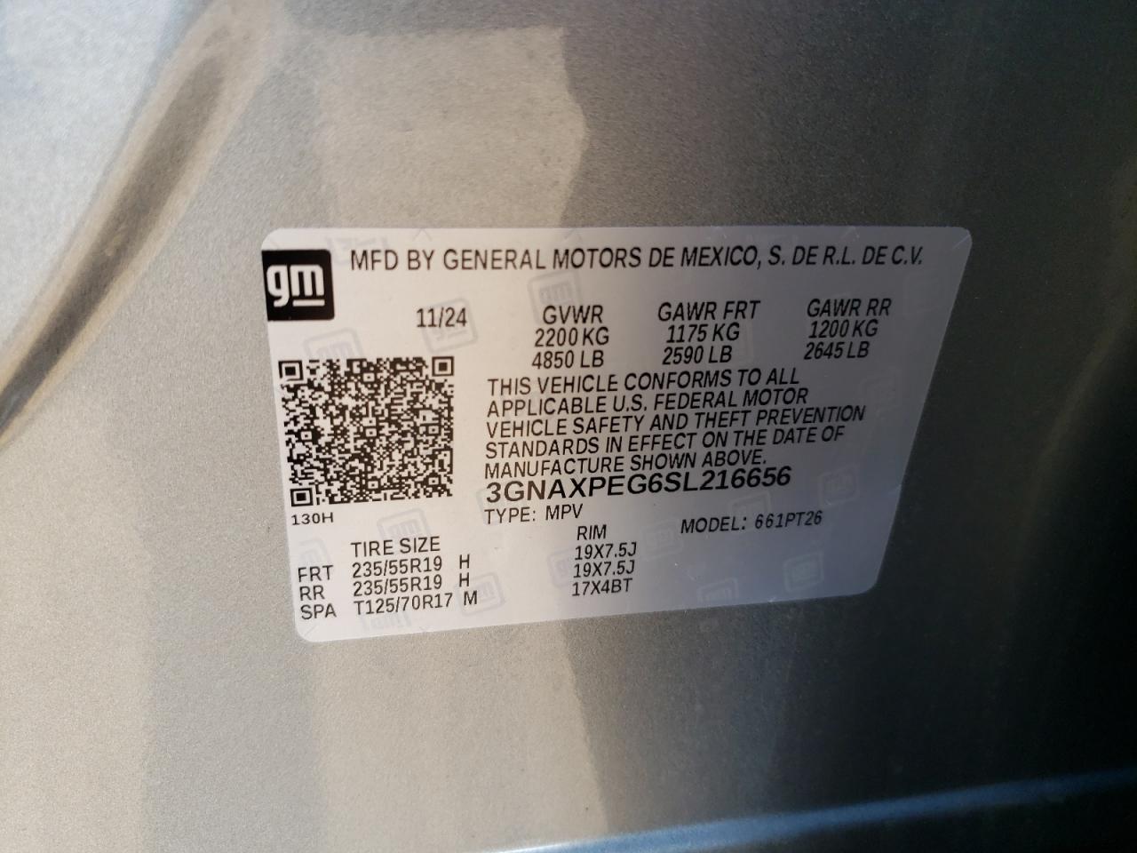 2025 Chevrolet Equinox Lt VIN: 3GNAXPEG6SL216656 Lot: 64260945