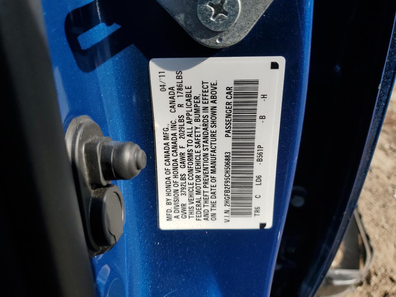 2012 Honda Civic Exl VIN: 2HGFB2F95CH506883 Lot: 65433215