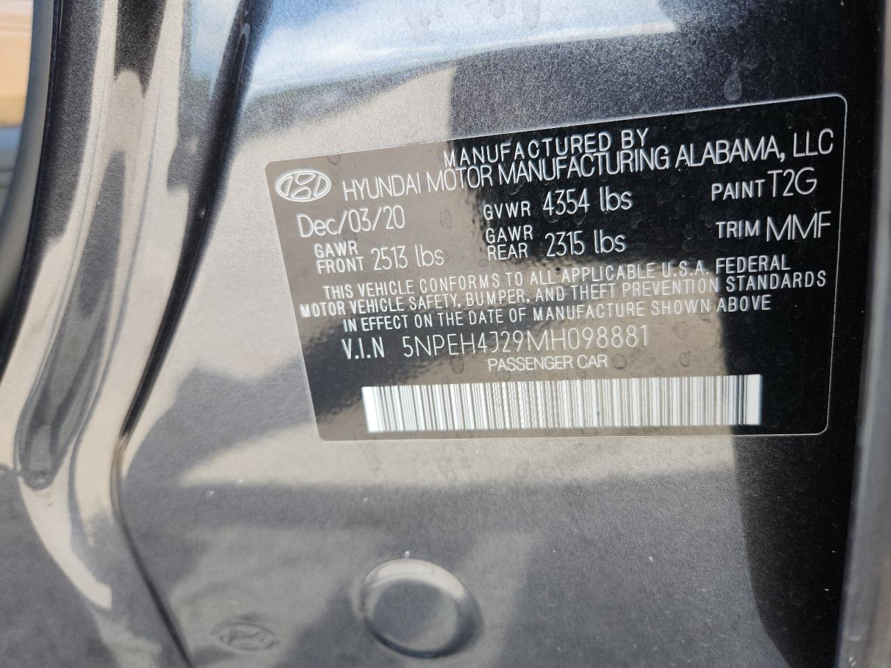 2021 Hyundai Sonata Limited VIN: 5NPEH4J29MH098881 Lot: 64448725