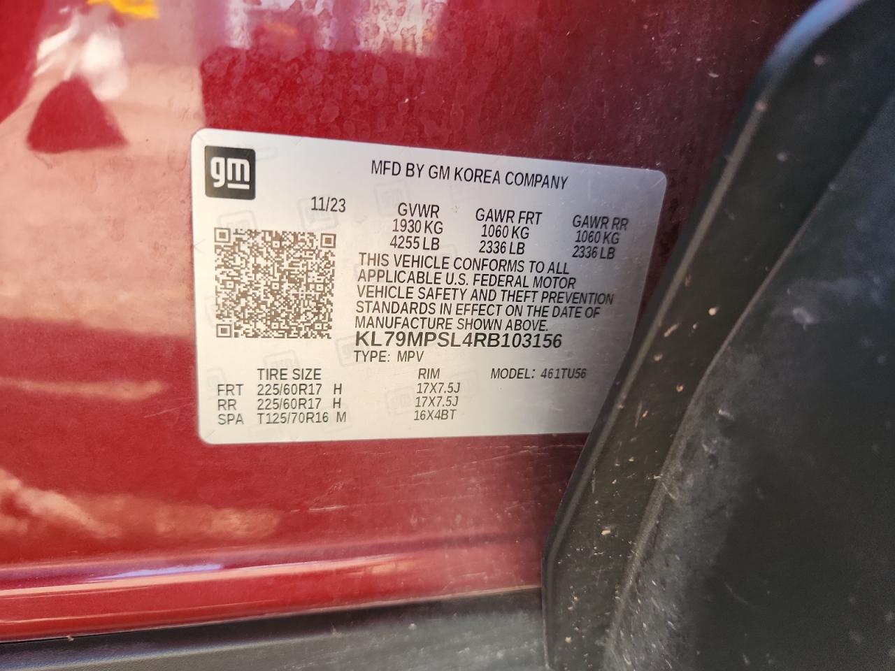 2024 Chevrolet Trailblazer Lt VIN: KL79MPSL4RB103156 Lot: 63434835