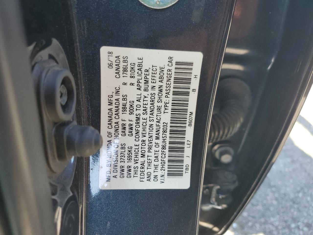 2018 Honda Civic Ex VIN: 2HGFC2F86JH578032 Lot: 64699605