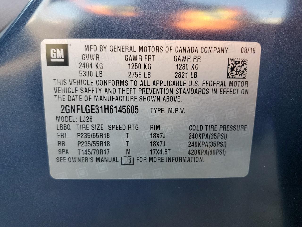2017 Chevrolet Equinox Premier VIN: 2GNFLGE31H6145605 Lot: 64996005
