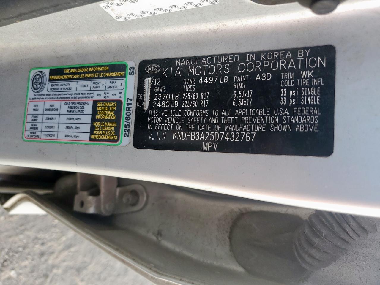 2013 Kia Sportage Base VIN: KNDPB3A25D7432767 Lot: 63662025