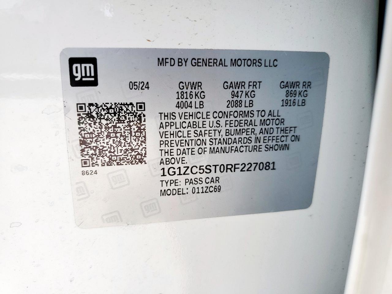 2024 Chevrolet Malibu Ls VIN: 1G1ZC5ST0RF227081 Lot: 65442305