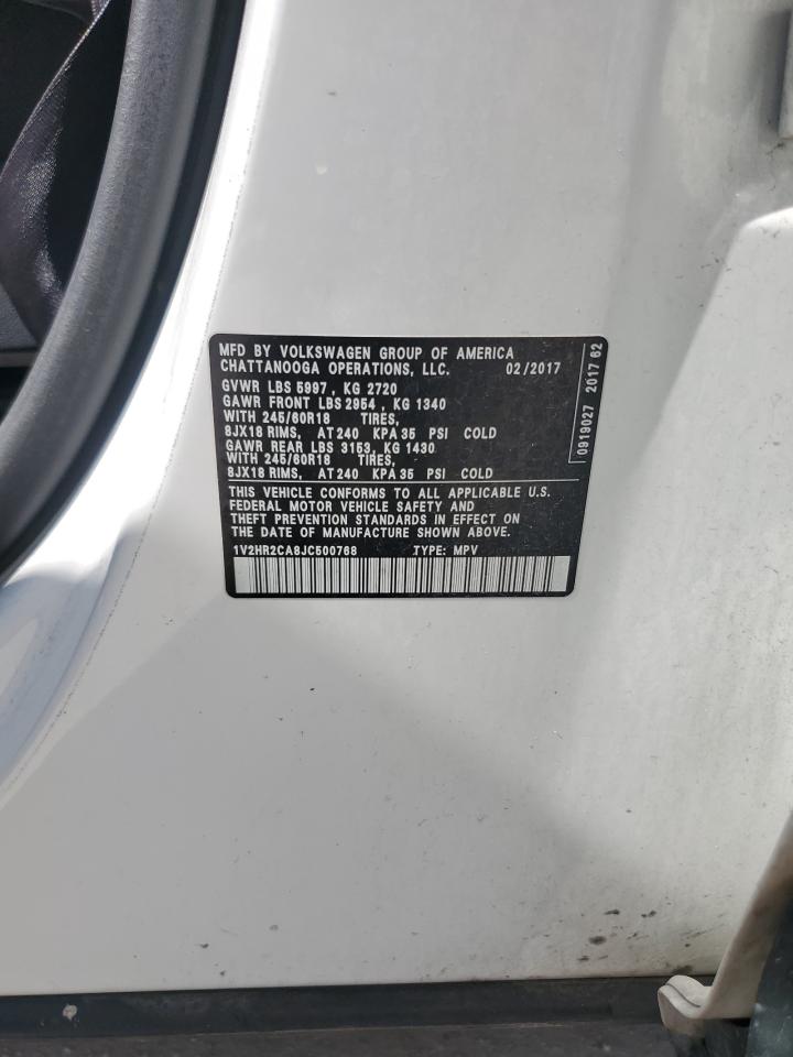 2018 Volkswagen Atlas VIN: 1V2HR2CA8JC500768 Lot: 62613365