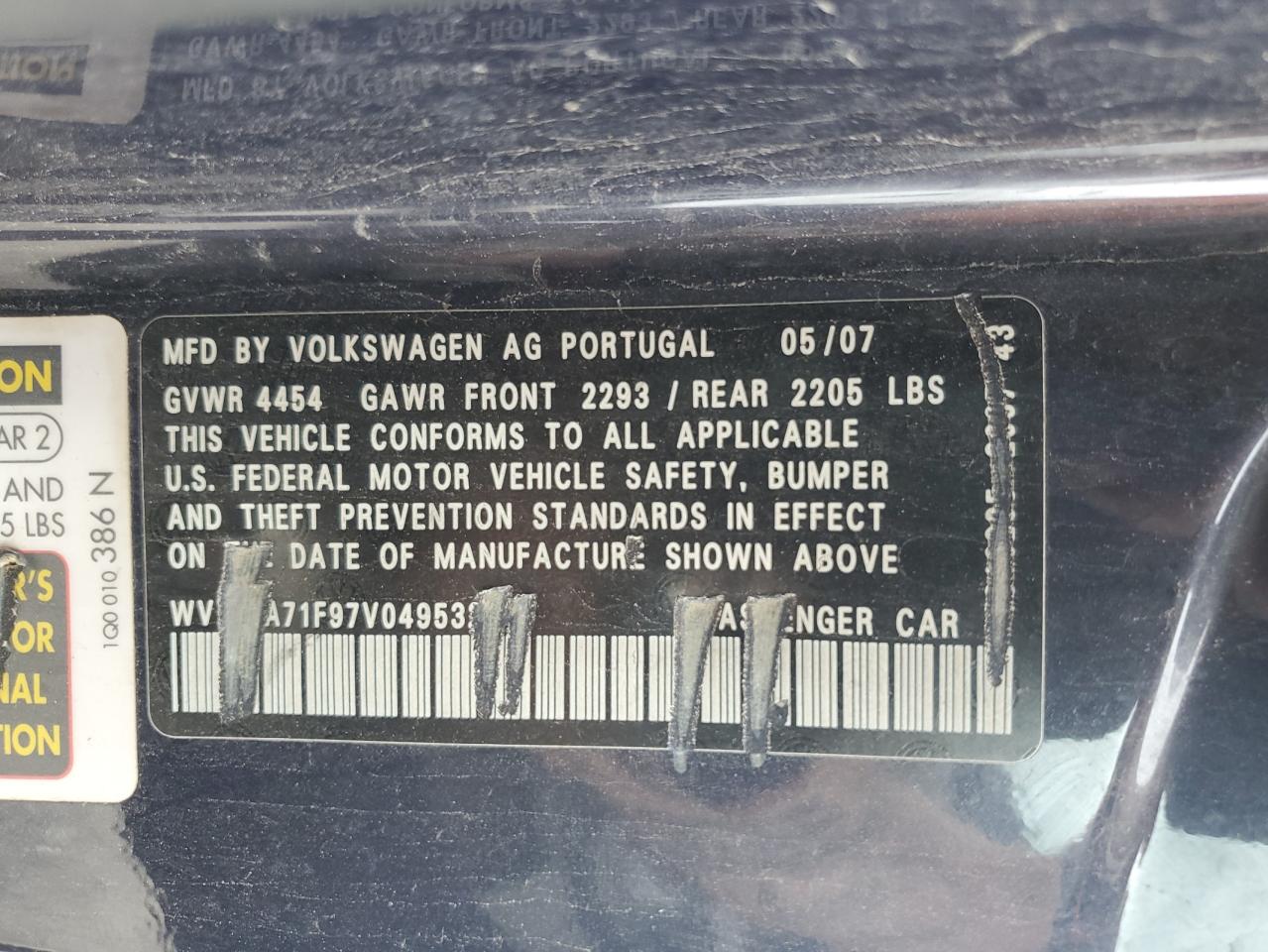 2007 Volkswagen Eos Base VIN: WVWAA71F97V049532 Lot: 65212845