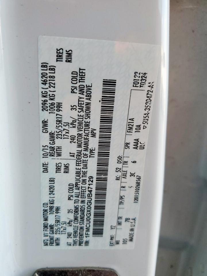 2016 Ford Escape Se VIN: 1FMCU0GX0GUB47129 Lot: 64979595